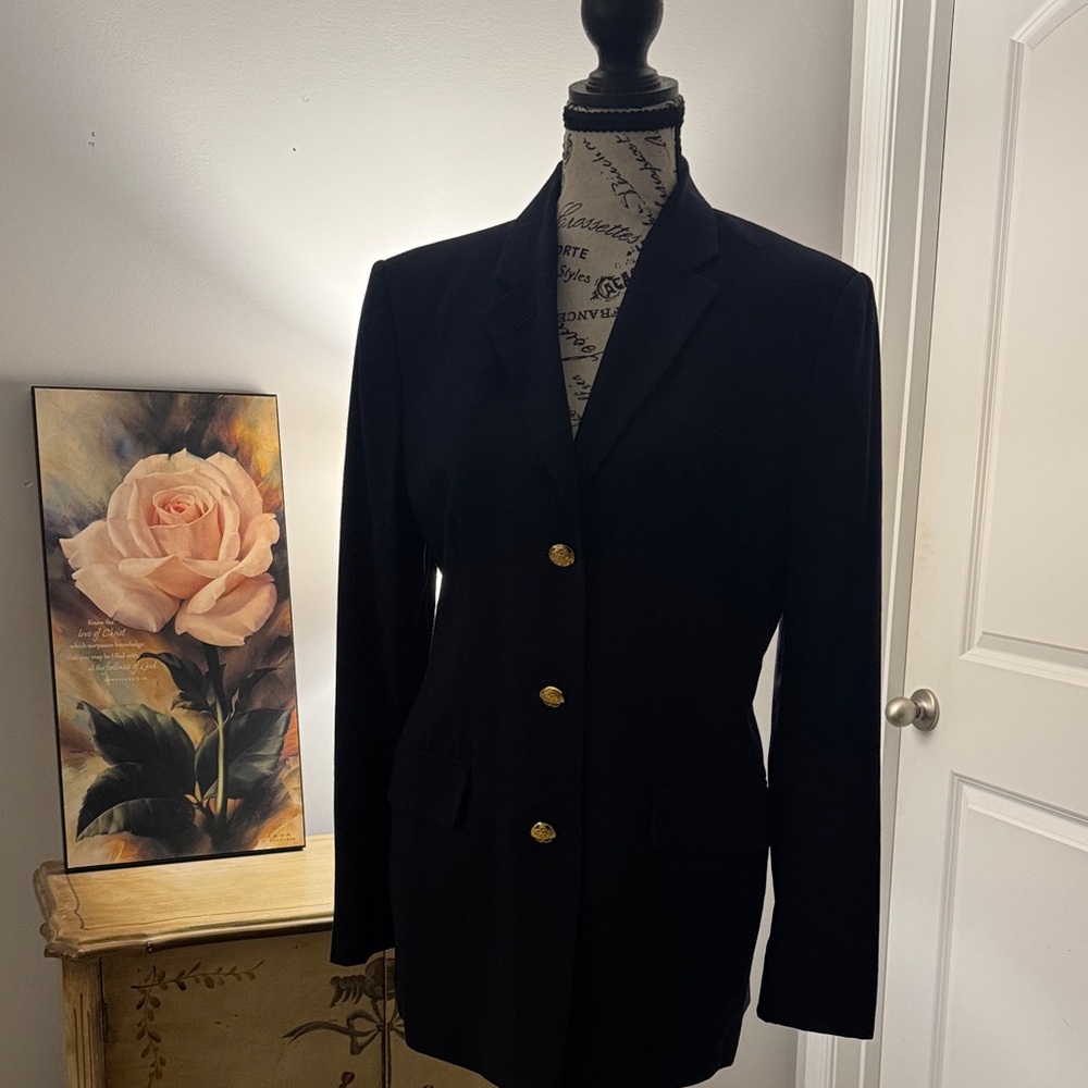 Talbots Elegant Navy Blazer with Gold Buttons